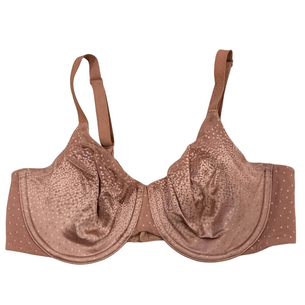 Wacoal 855303 Back Appeal Mesh & Satin Underwire Bra US 34D Dot Print Brown